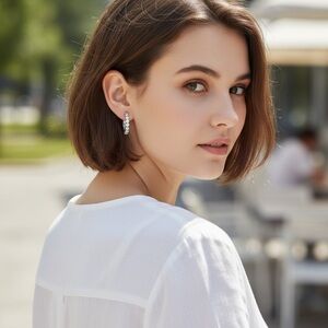 Elegant Sterling Silver 925 3 carat total Moissanite‎ Hoop Earrings